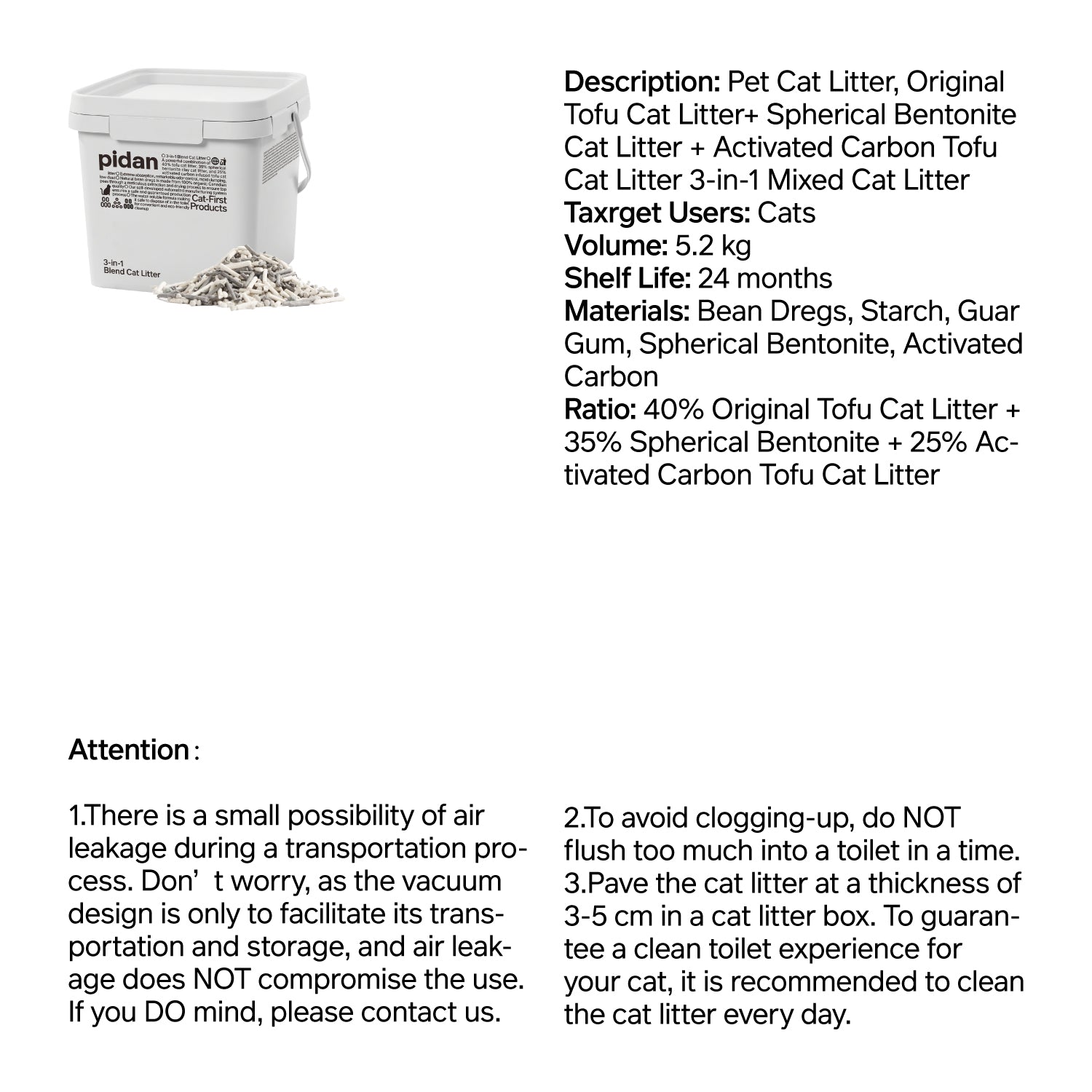 3-in-1 Blend Cat Litter (Tofu, Spherical Bentonite Clay,  Activated Carbon Infused Tofu)
