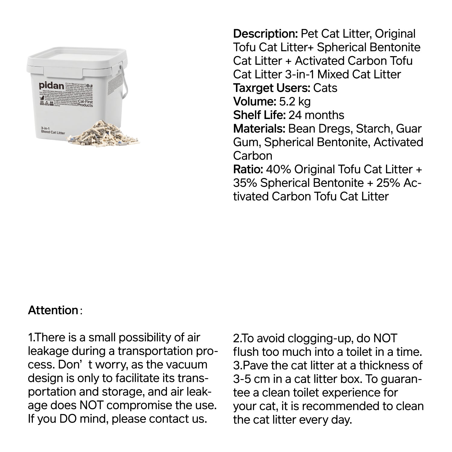 3-in-1 Blend Cat Litter (Tofu, Spherical Bentonite Clay,  Activated Carbon Infused Tofu)